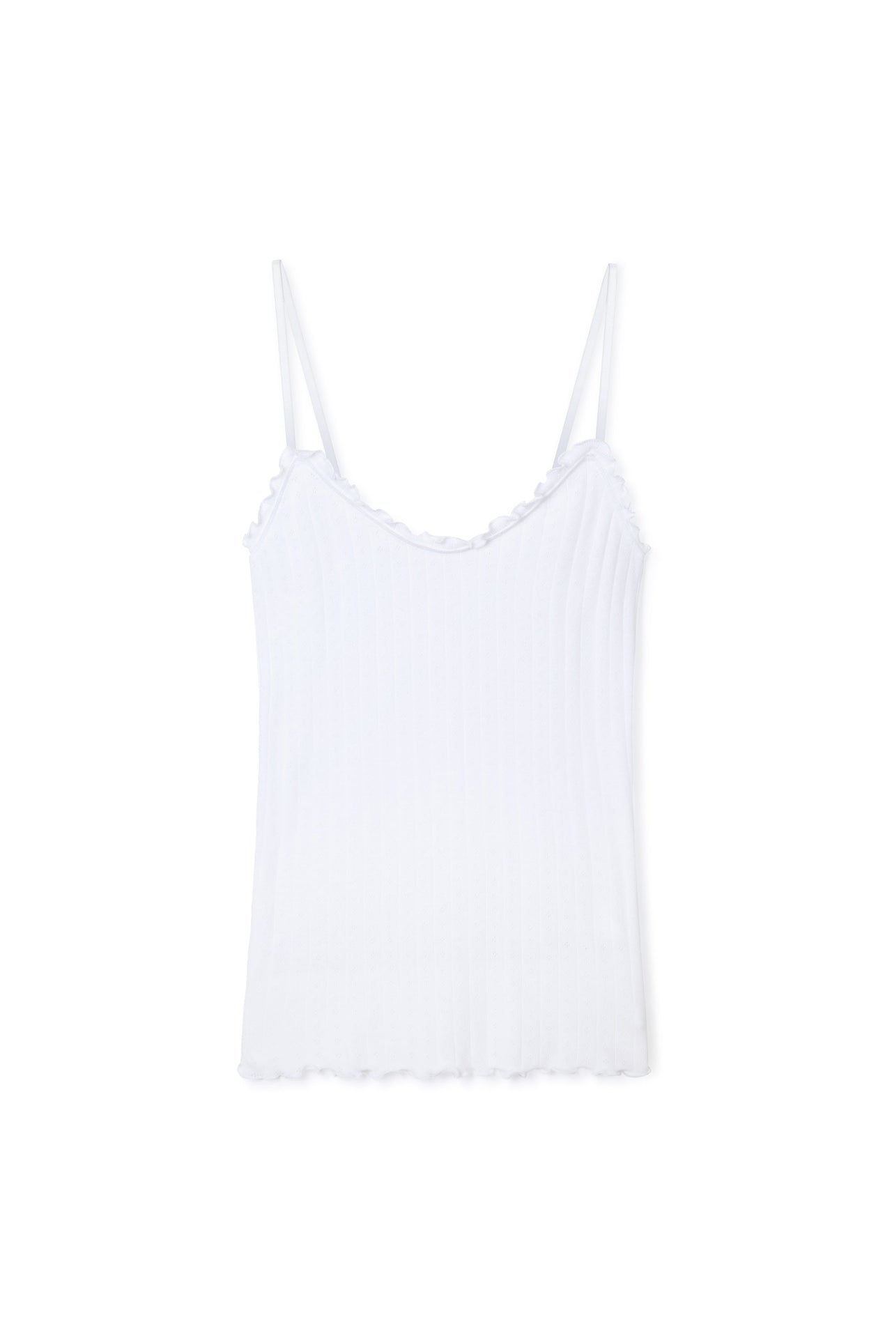 Pointelle Soft V Tank Top White