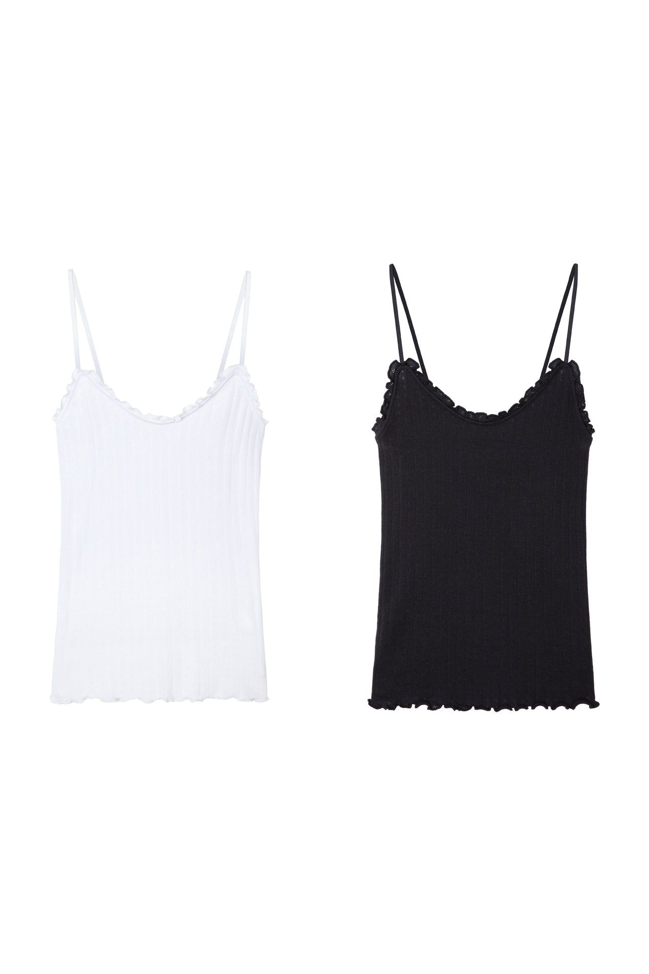 Pointelle Soft V Tank Top Set of Two White/Black