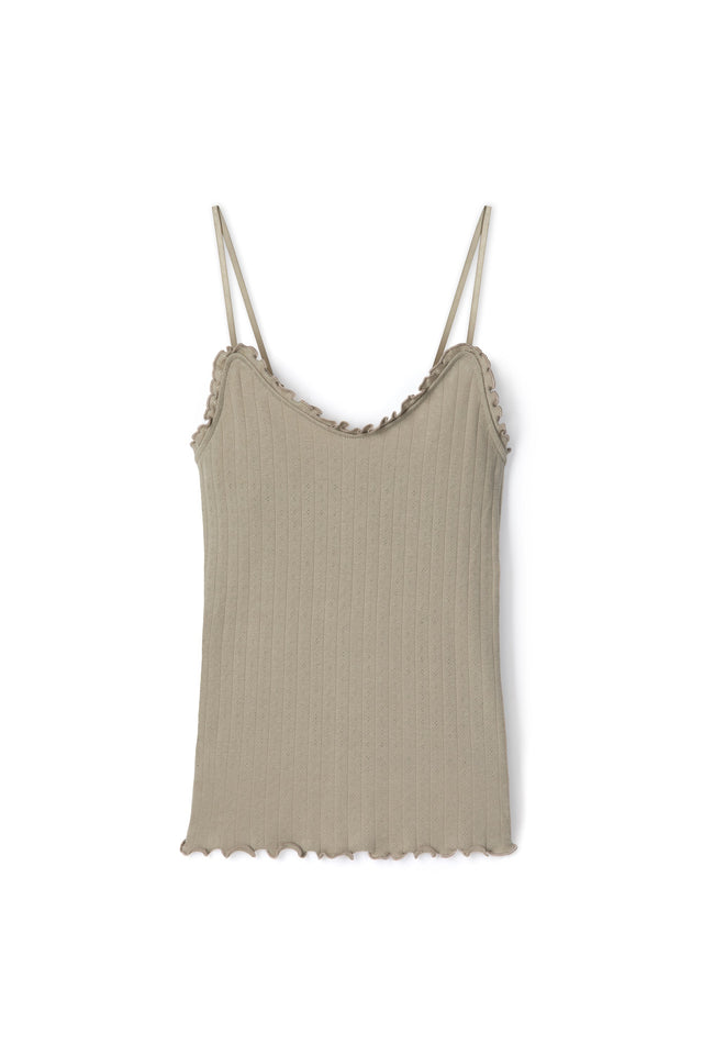 Pointelle Soft V Tank Top Khaki