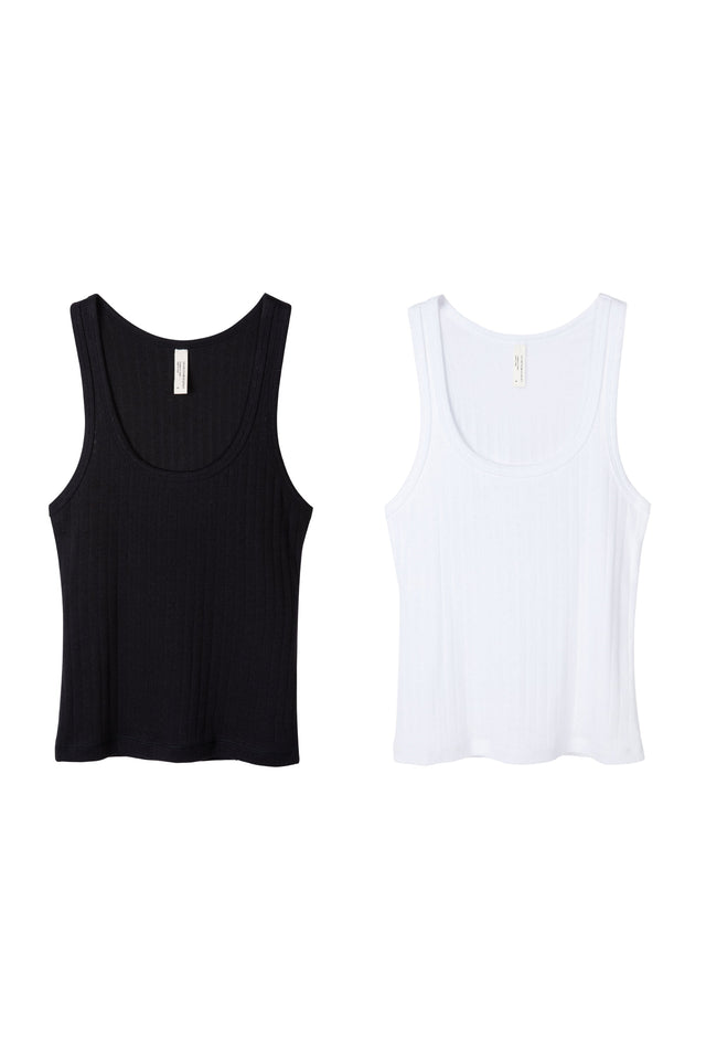 Pointelle Tank Top Set of Two Black/White