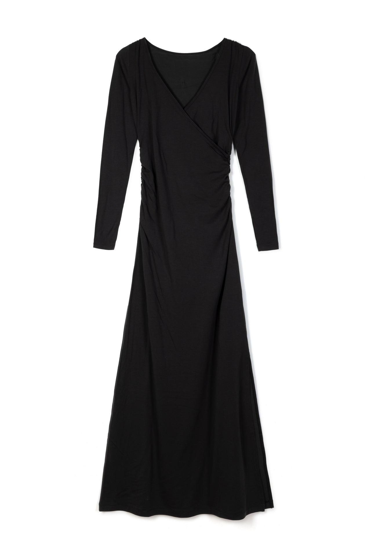 Lyocell Jersey Long Sleeve Wrap Nightie Graphite Black