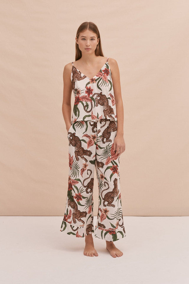Cami Top & Wide Leg Trouser Set Soleia Leopard Print Cream