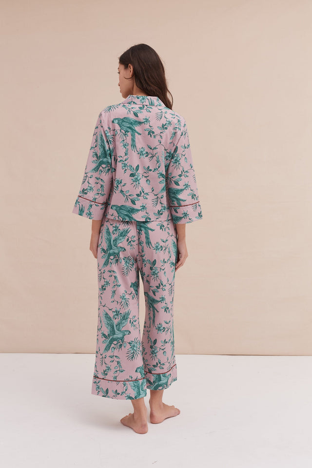 Boxy Shirt and Wide Leg Trouser Set The Bromley Parrot Print Pink/Blue