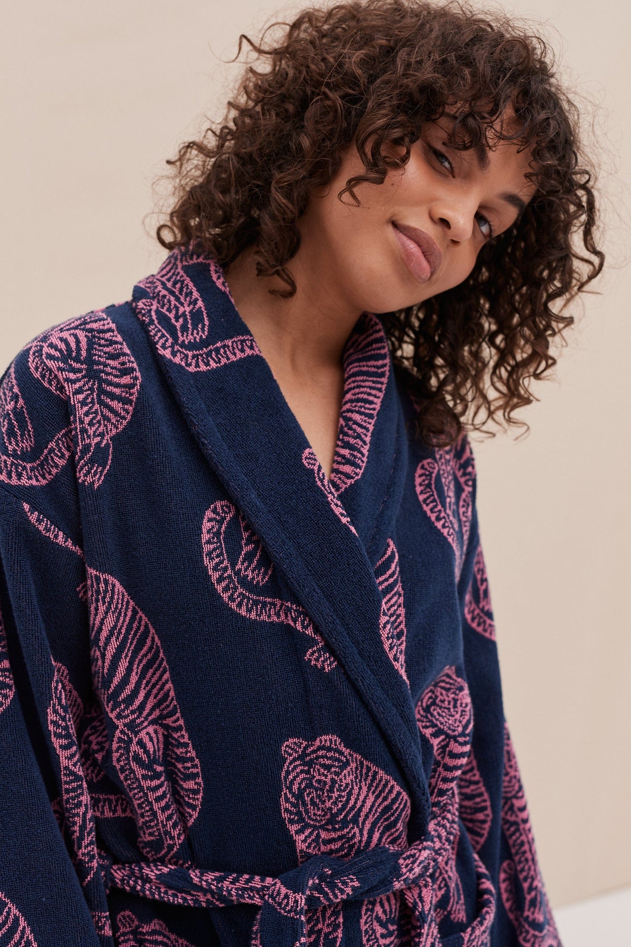 Unisex Towel Robe Sansindo Print Navy Pink