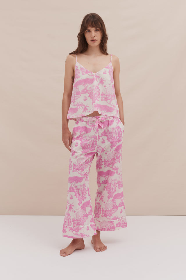 Cami Top and Wide Leg Trouser Set Loxodonta Print Pink
