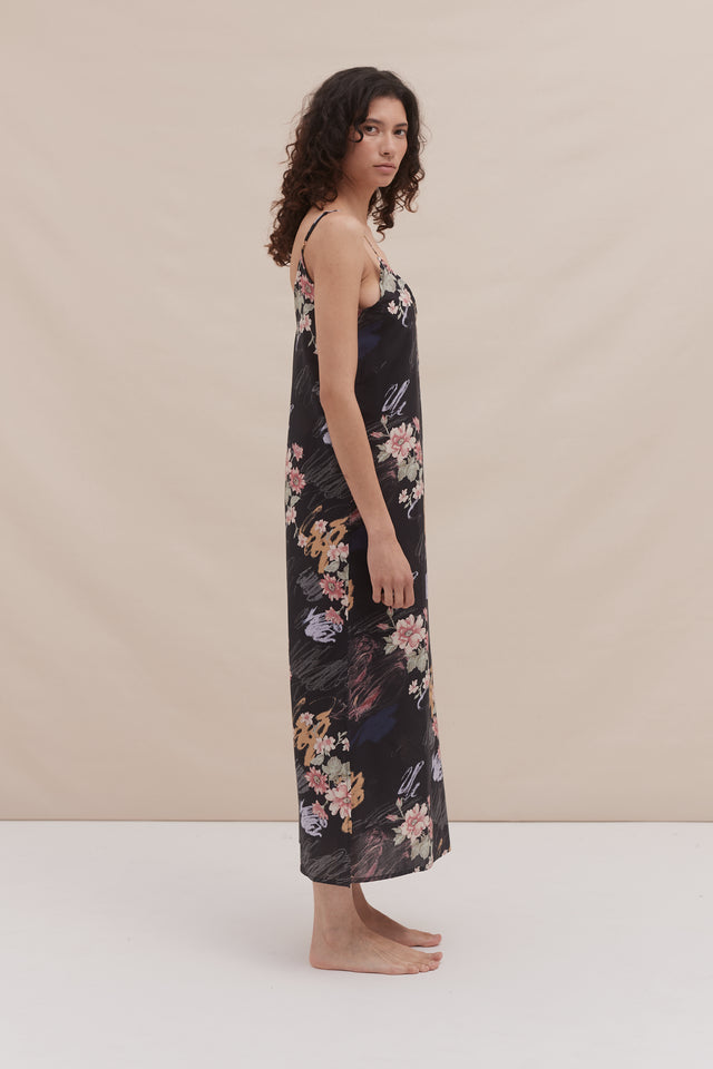 Slip Nightie Love Print Black