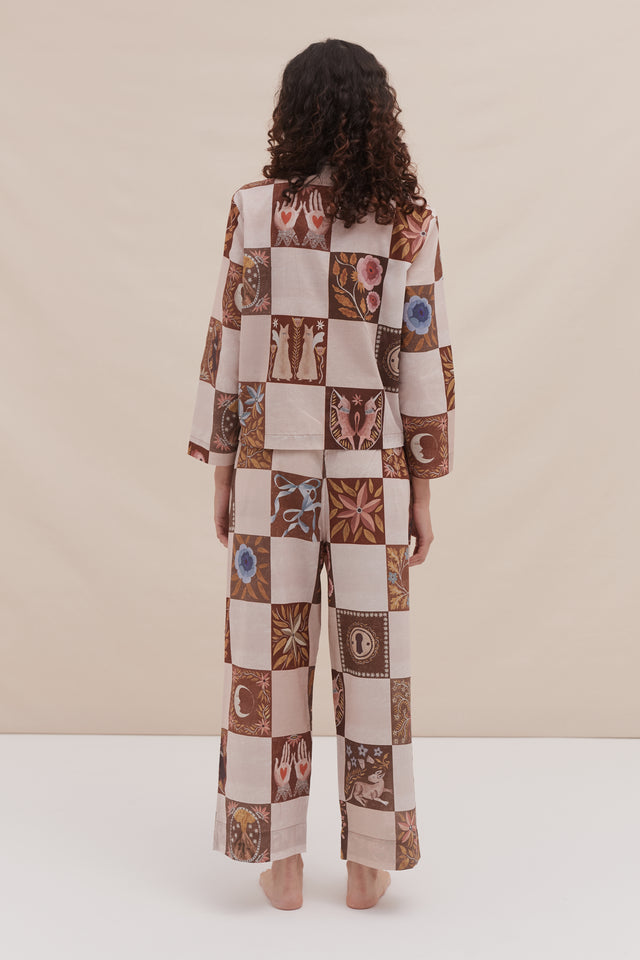 Pocket Pyjama Set Idle Hands Check Mocha/Pink