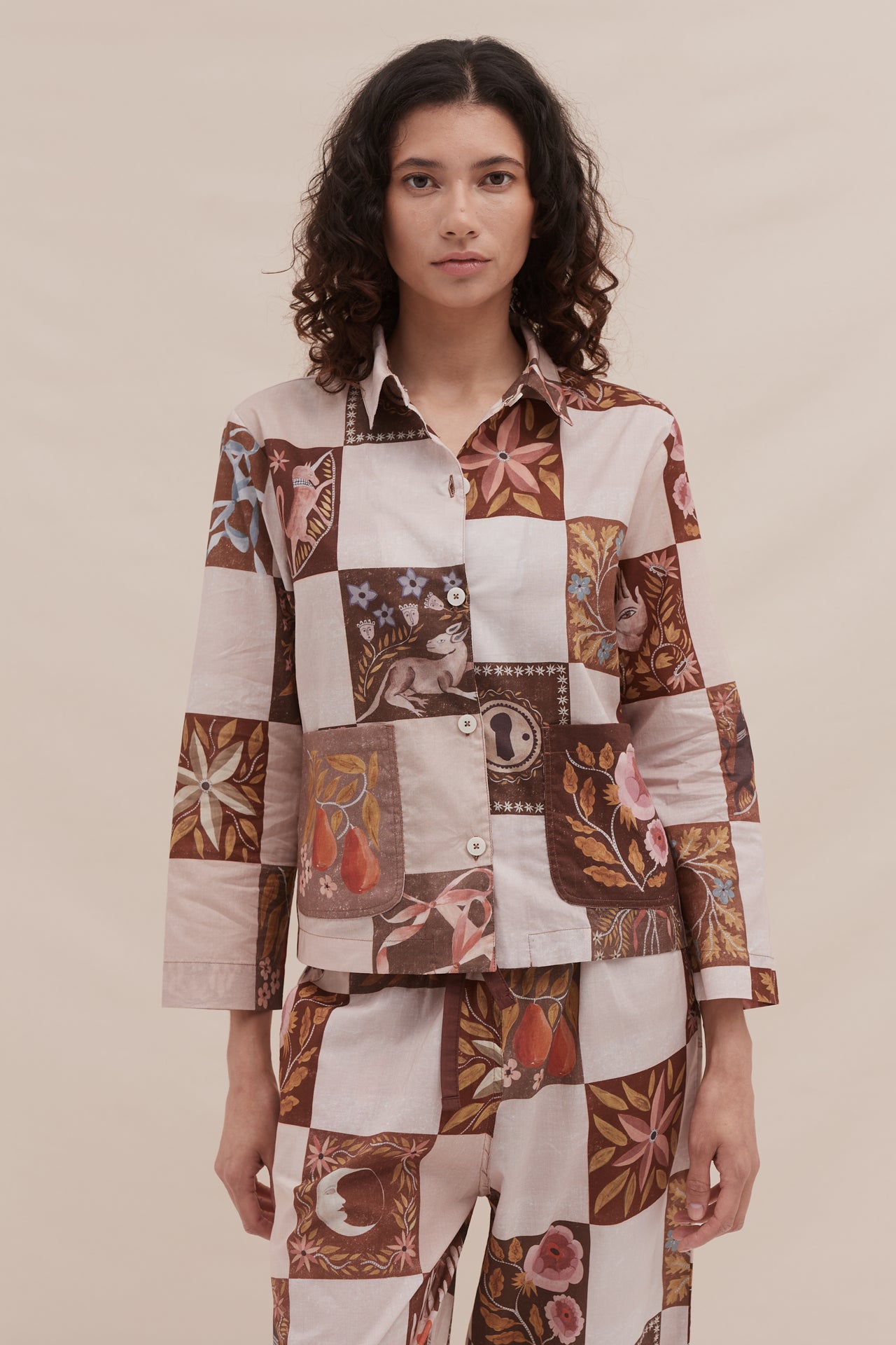 Pocket Pyjama Set Idle Hands Check Mocha/Pink
