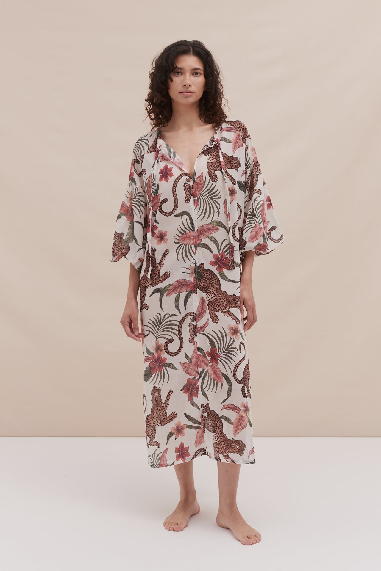 Blouson Sleeve Kaftan Soleia Leopard Print Cream