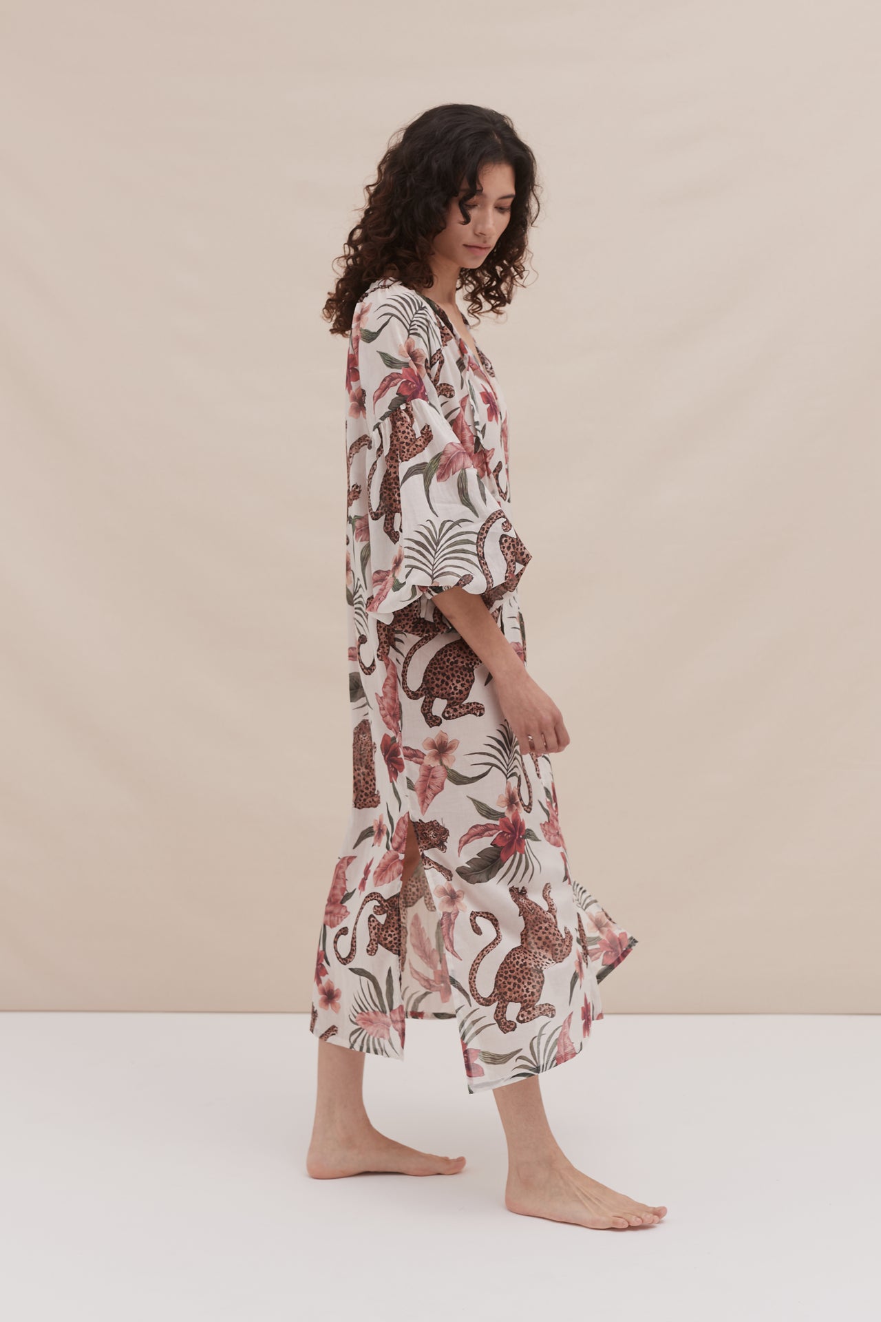 Blouson Sleeve Kaftan Soleia Leopard Print Cream