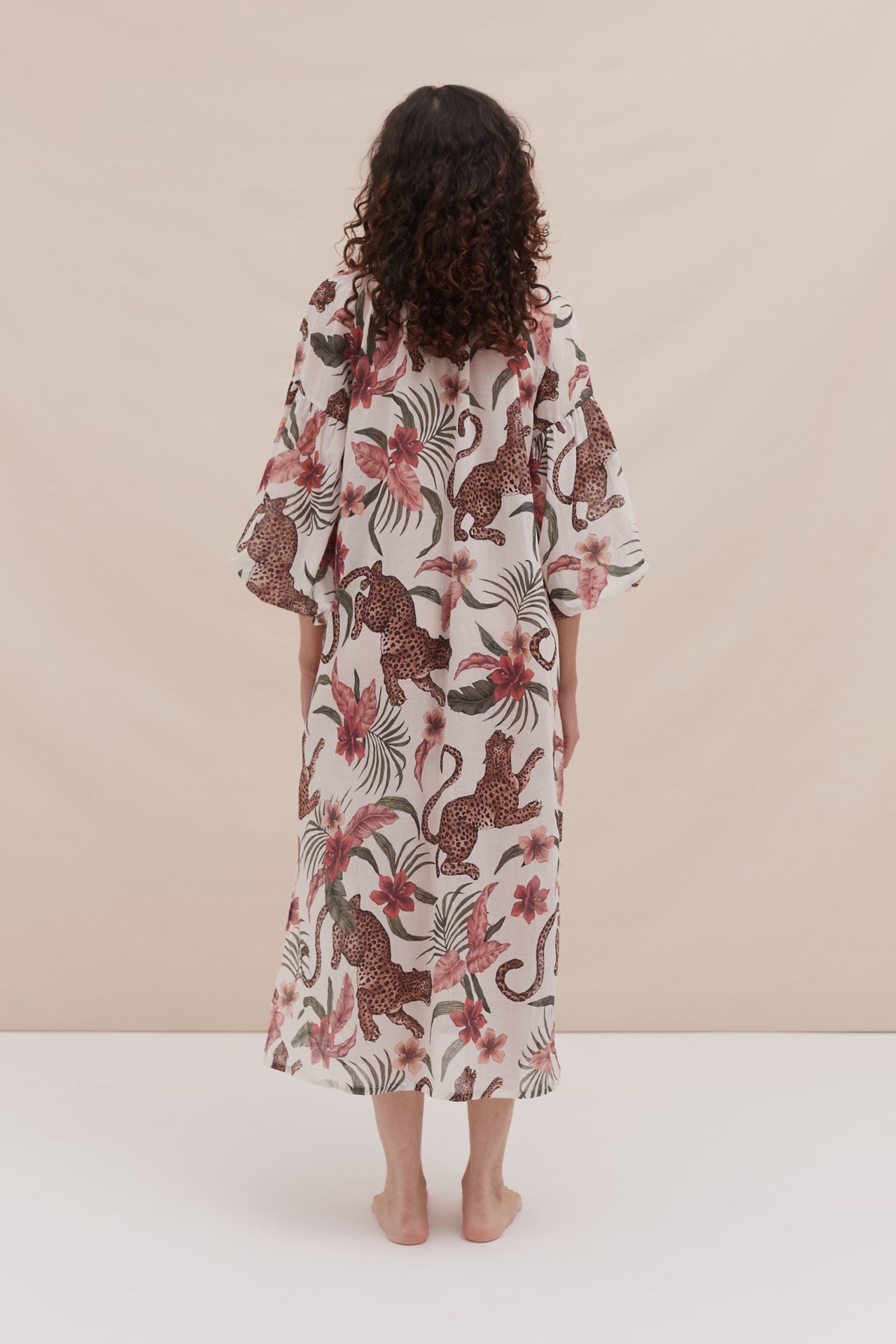 Blouson Sleeve Kaftan Soleia Leopard Print Cream