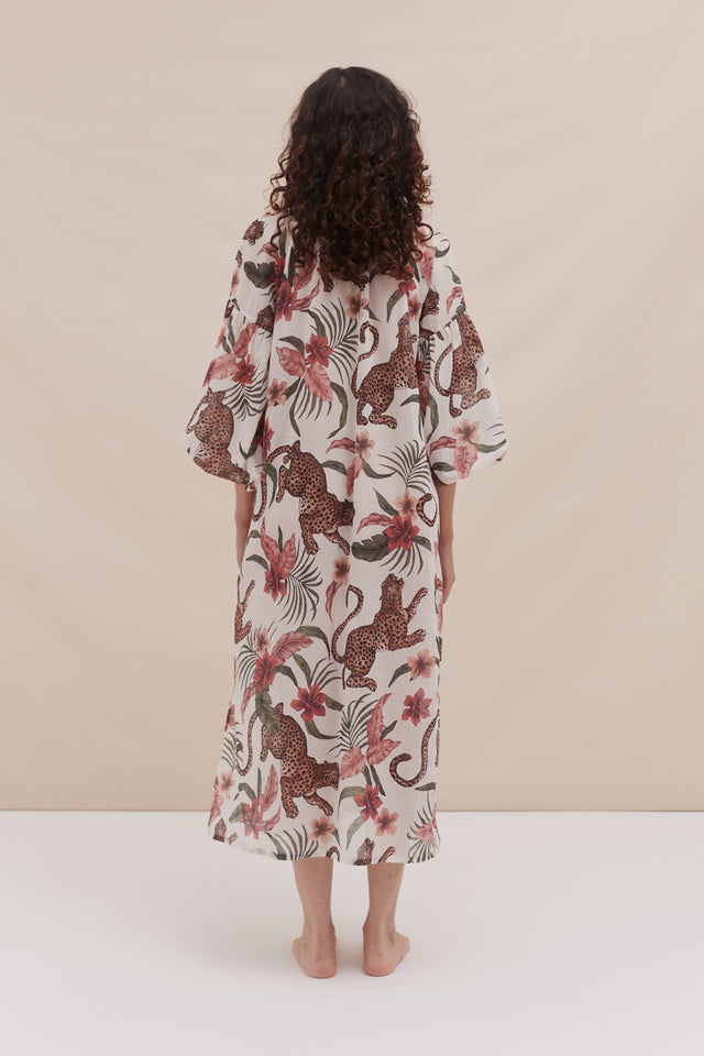 Blouson Sleeve Kaftan Soleia Leopard Print Cream