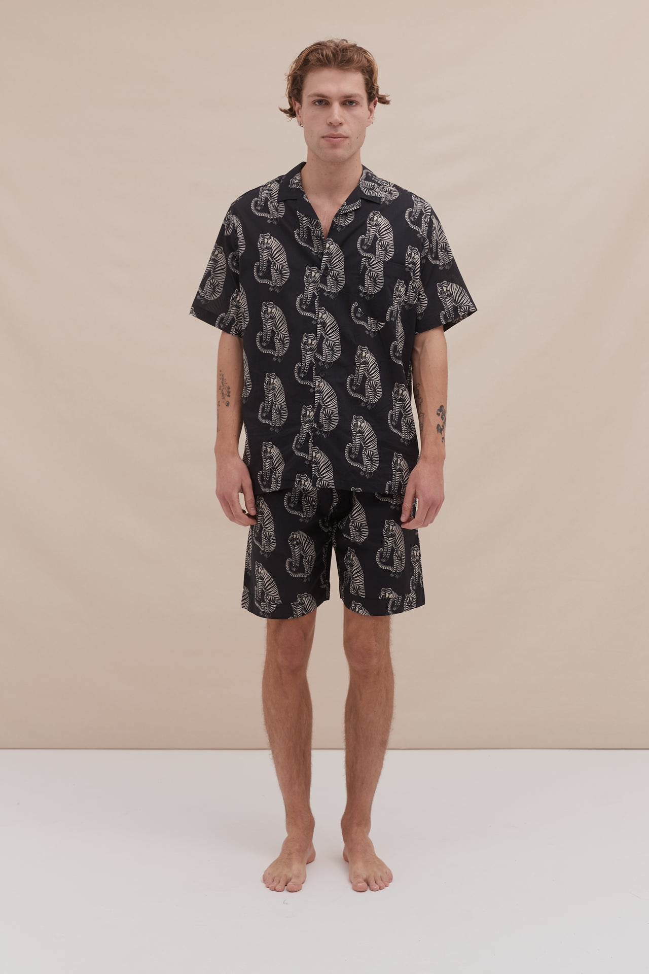 Men’s Pyjama Shorts Sansindo Tiger Print Black/Cream