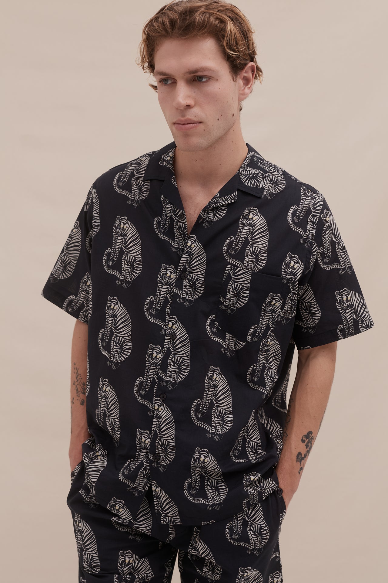 Men’s Cuban Pyjama Set Sansindo Print Black/Cream