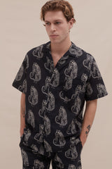 Men’s Cuban Pyjama Shirt Sansindo Tiger Print Black/Cream