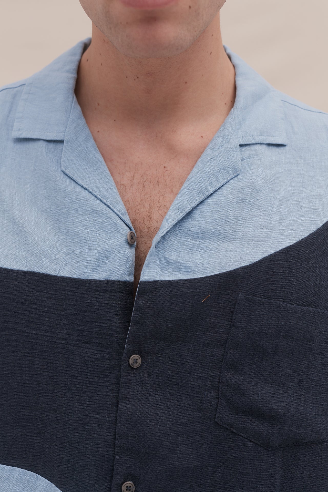 Men’s Cuban Pyjama Shirt Salacia Print Petrol/Sky Blue Linen