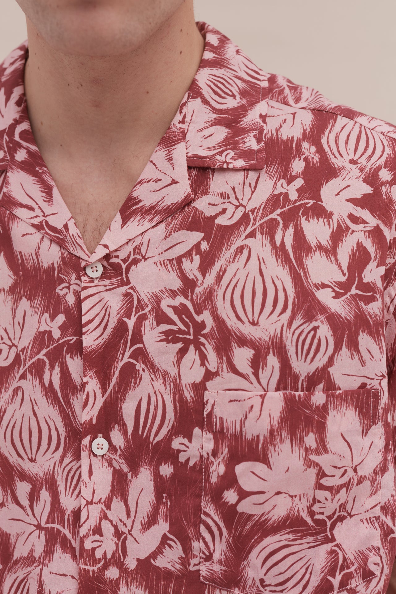 Men’s Cuban Pyjama Shirt Alma Fig Print Red/Pink