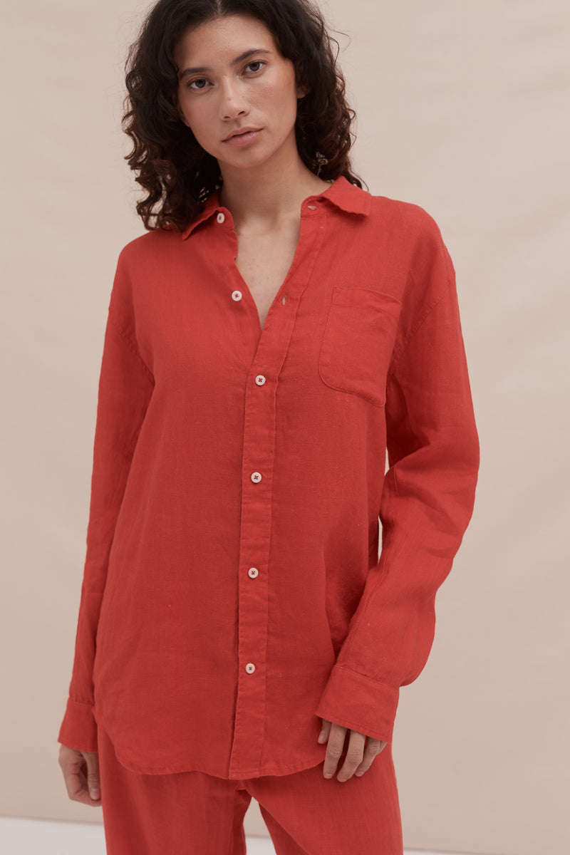 Lounge Shirt Red Linen