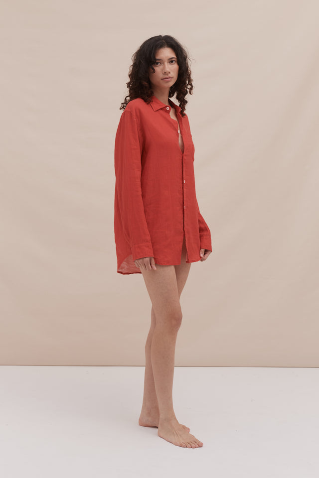 Lounge Shirt Red Linen
