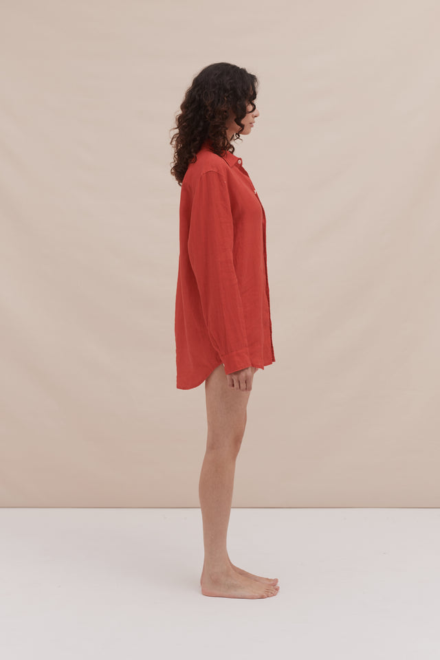 Lounge Shirt Red Linen