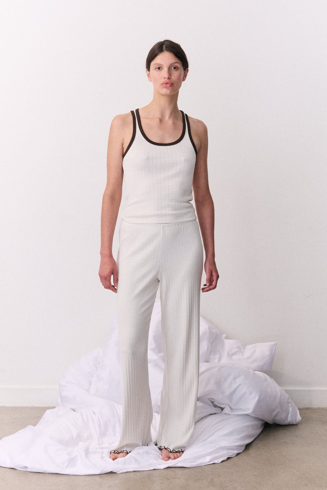 Pointelle Tank Top Cream/Brown