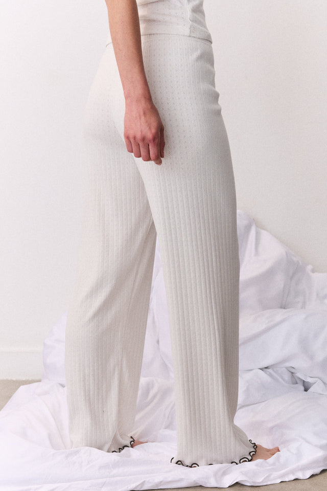 Pointelle Jersey Lounge Trouser Cream/Brown
