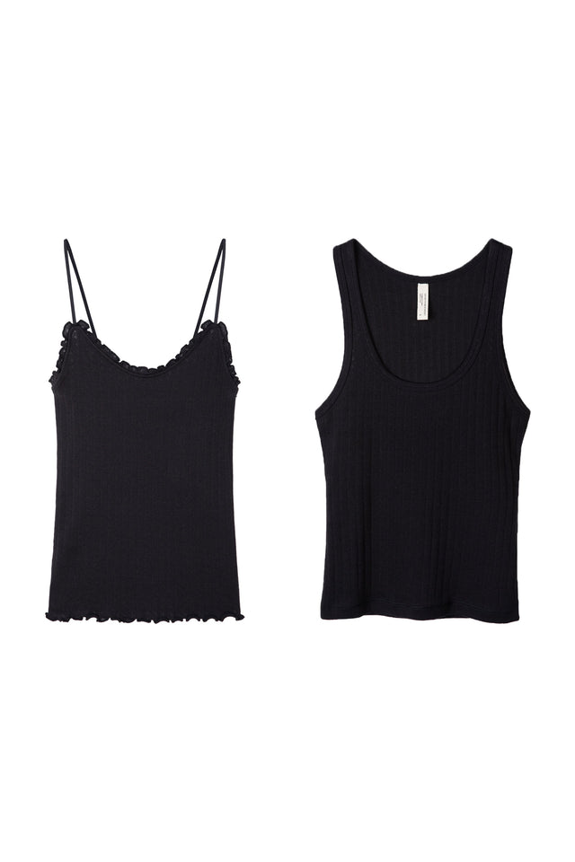 Pointelle Multi Tank Top Set of Two Black