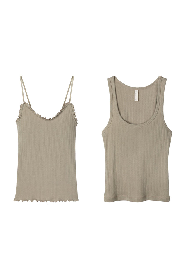 Pointelle Multi Tank Top Set of Two Khaki