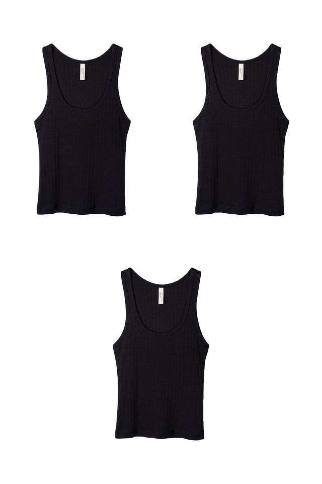 Pointelle Tank Top Set of Three Black
