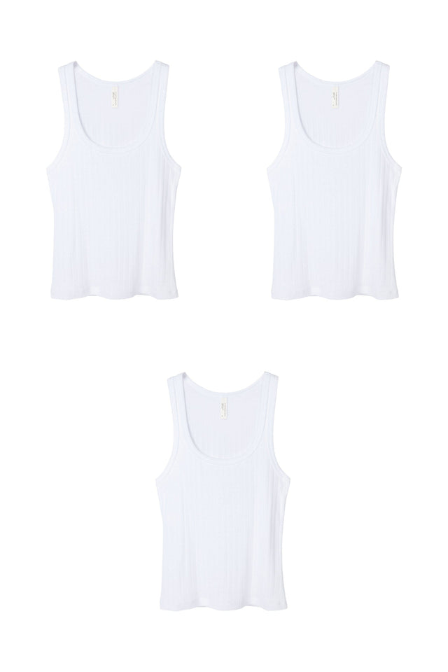 Pointelle Tank Top Set of Three White
