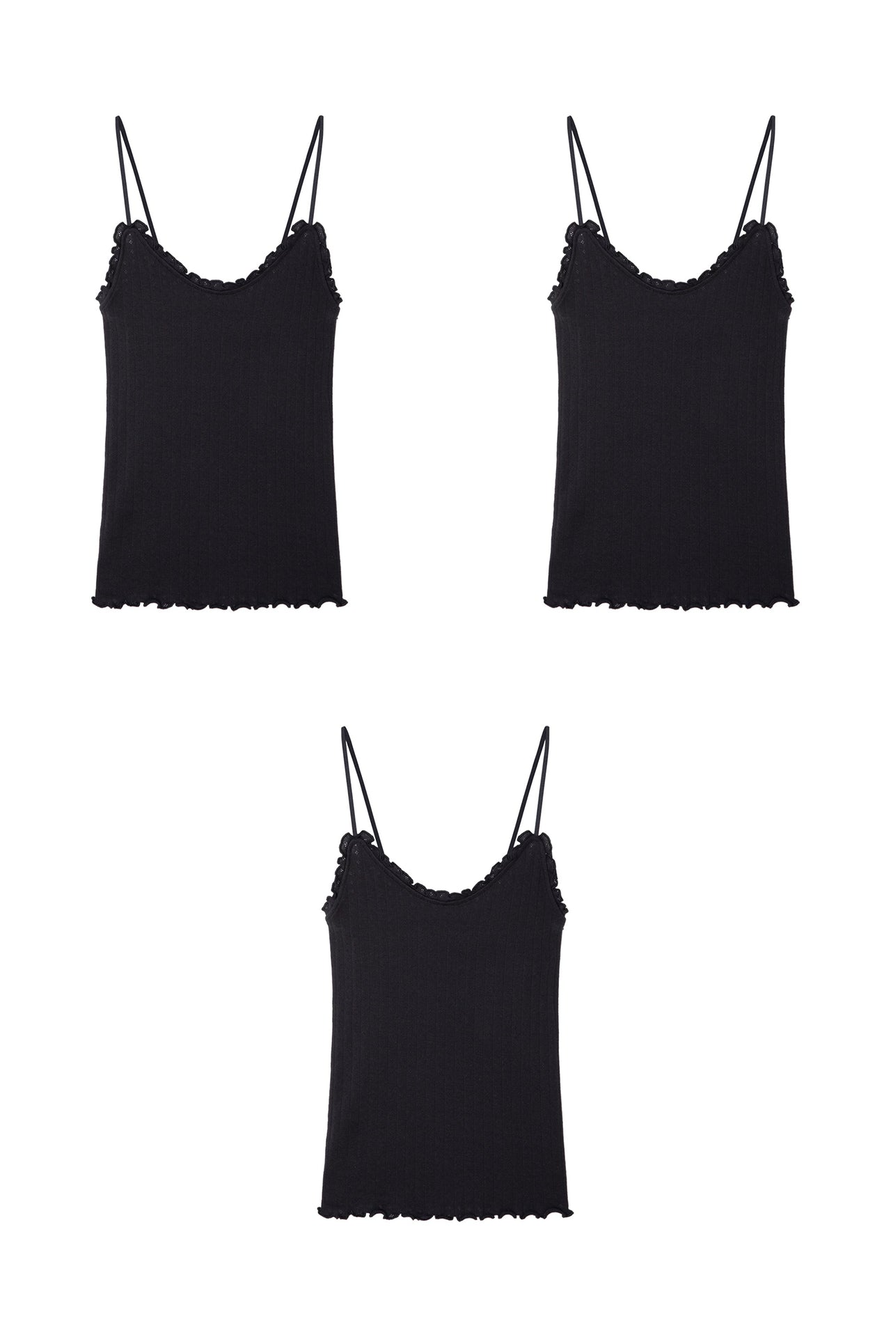 Pointelle Soft V Tank Top Set of Three Black