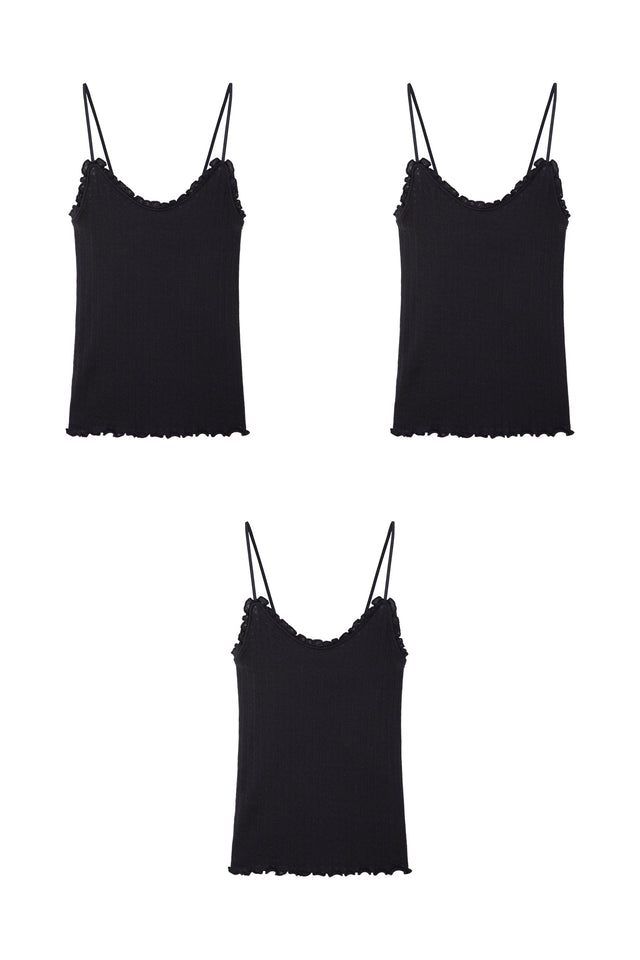 Pointelle Soft V Tank Top Set of Three Black