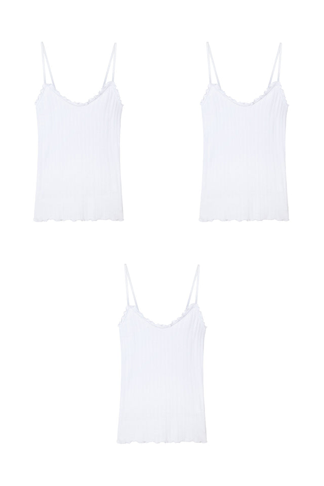 Pointelle Soft V Tank Top Set of Three White