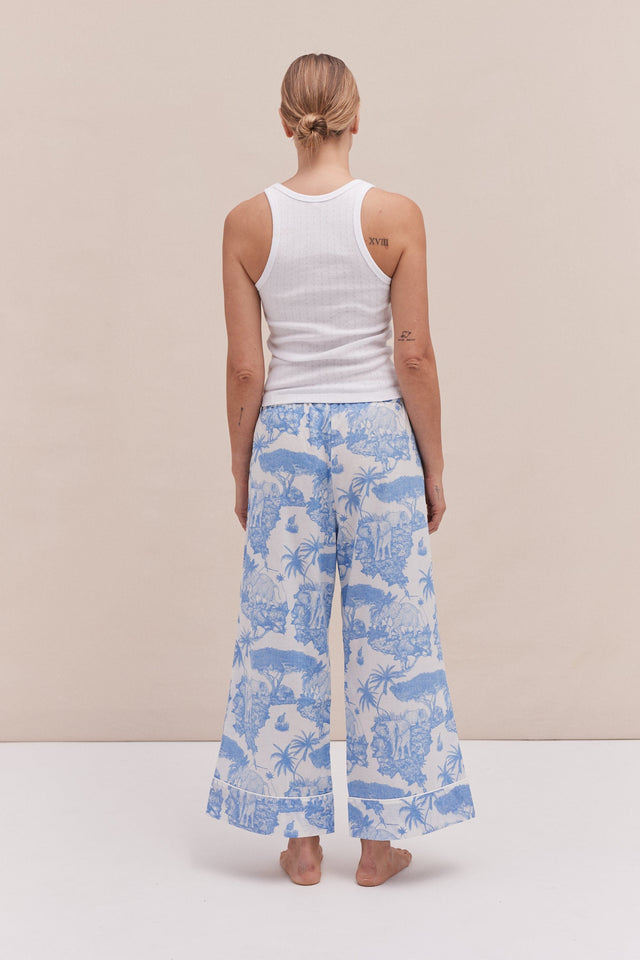 Tank Top & Wide Leg Trouser Set White/Loxodonta Print Blue