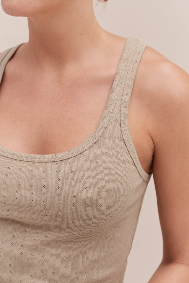 Pointelle Tank Top Khaki