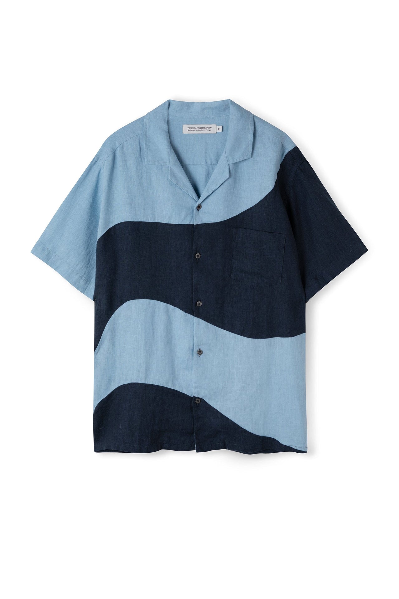 Men’s Cuban Pyjama Shirt Salacia Print Petrol/Sky Blue Linen