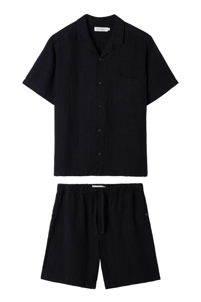 Men’s Cuban Pyjama Set Linen Black
