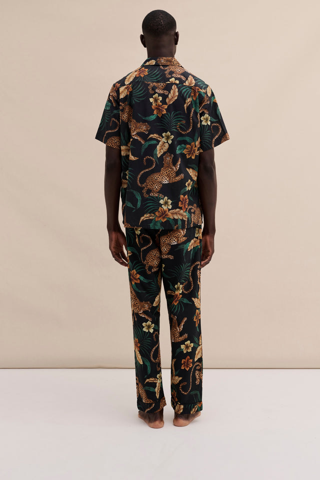 Men’s Cuban Long Pyjama Set Soleia Leopard Print Black/Yellow