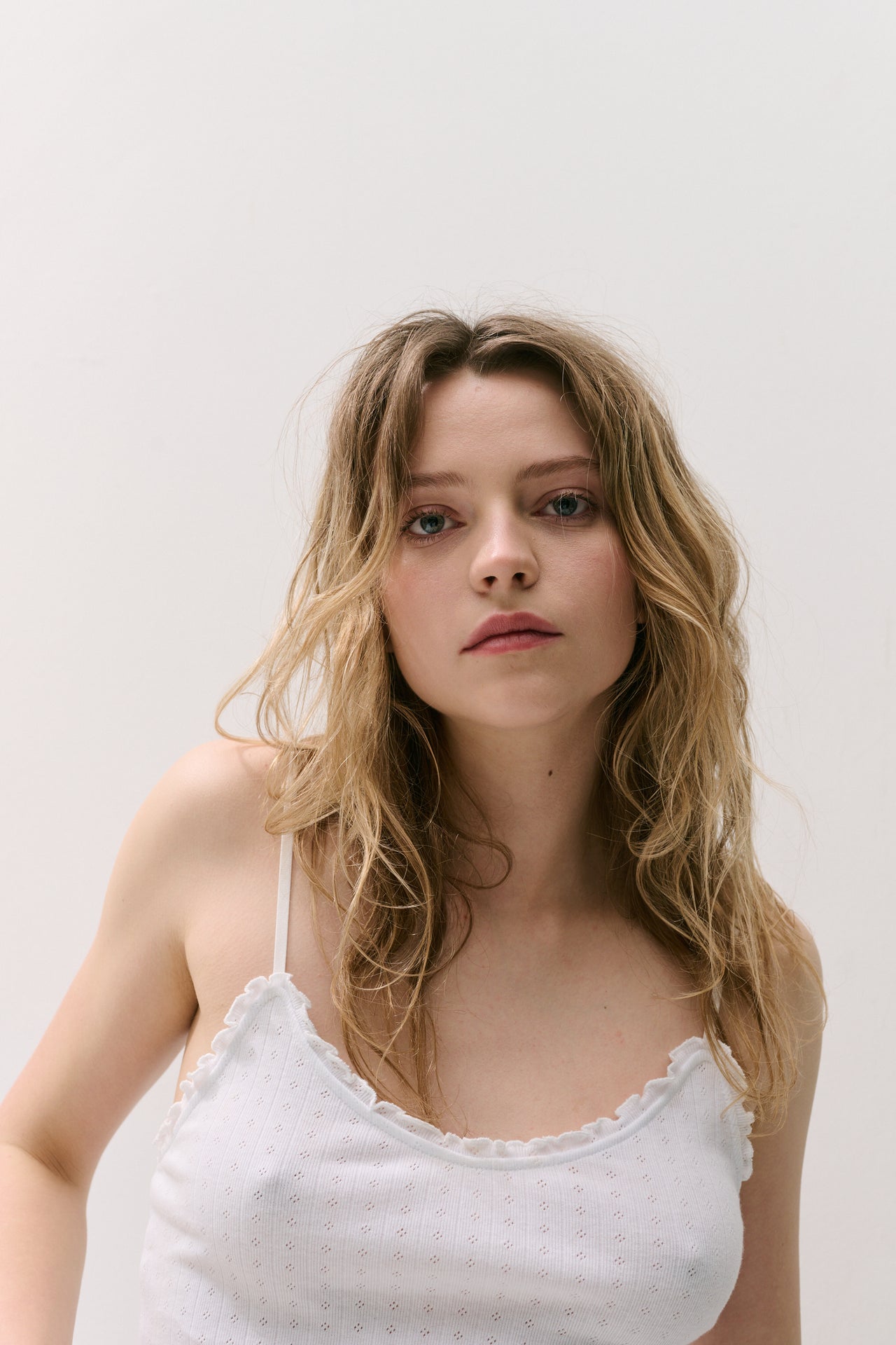 Pointelle Soft V Tank Top White