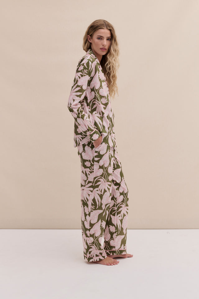 Long Pyjama Set Purist Green/Pink