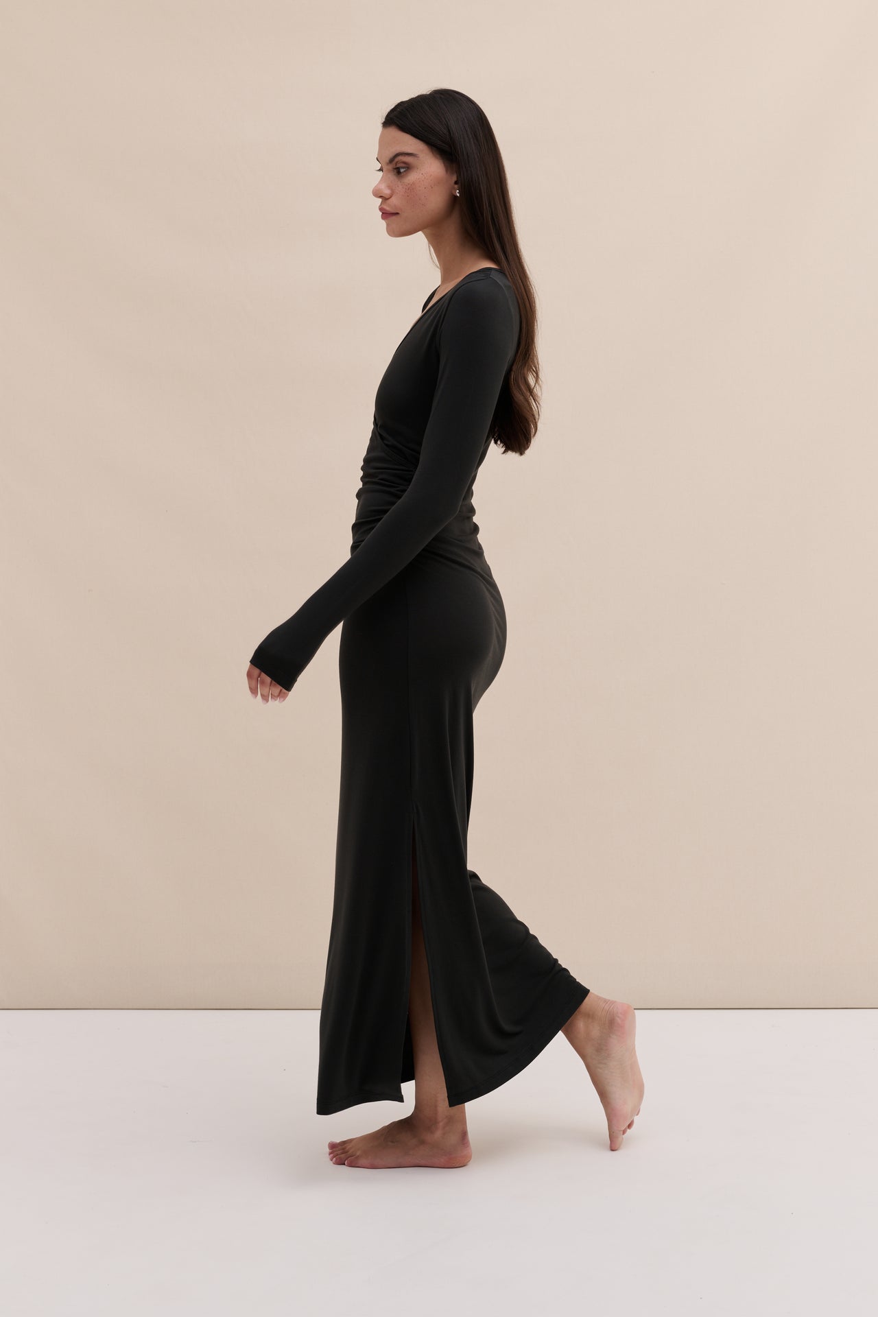 Lyocell Jersey Long Sleeve Wrap Nightie Graphite Black