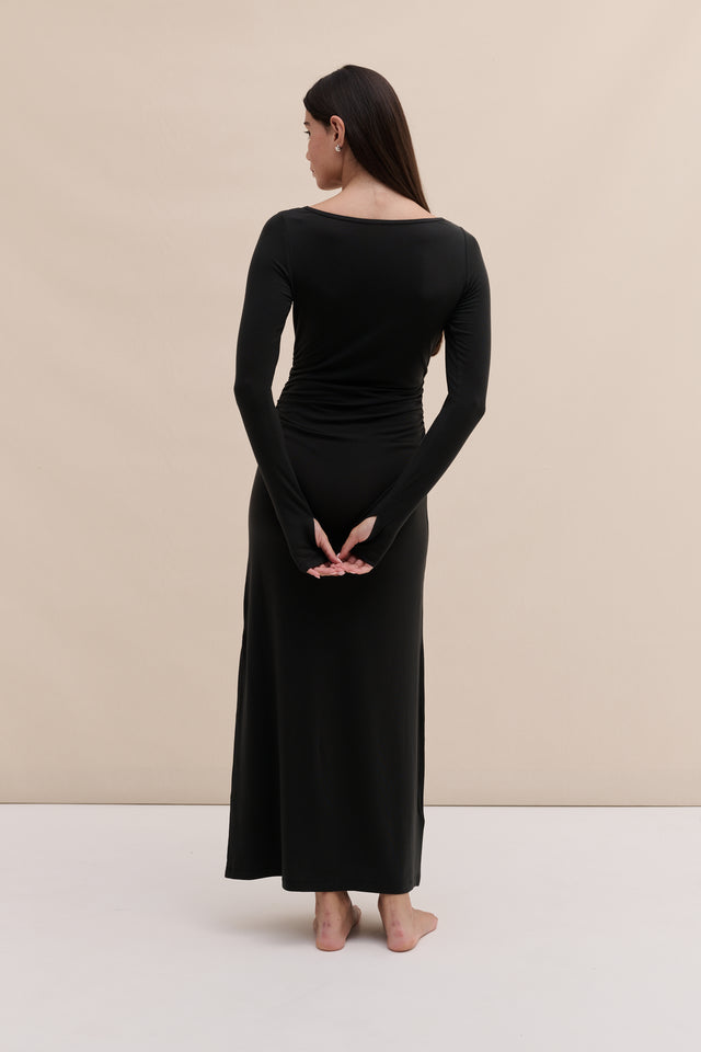 Lyocell Jersey Long Sleeve Wrap Nightie Graphite Black