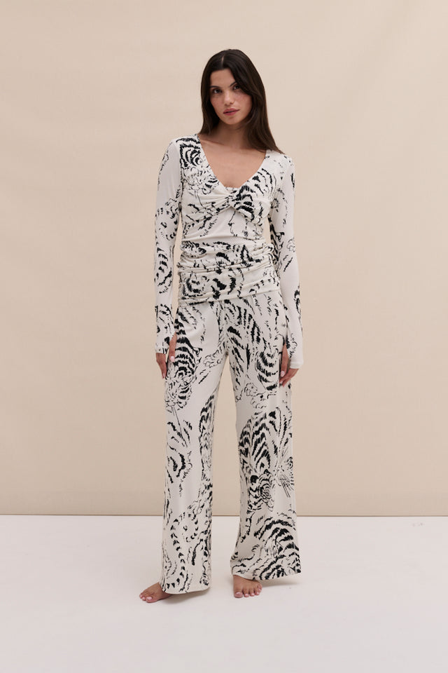 Lyocell Jersey Twist Top & Fold Over Trousers Set Tigress Cream