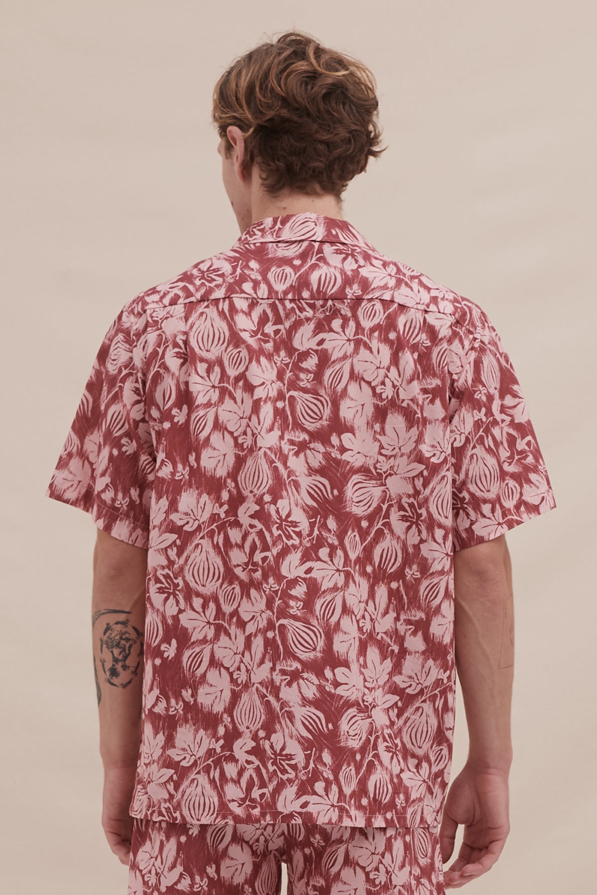 Men’s Cuban Pyjama Shirt Alma Fig Print Red/Pink