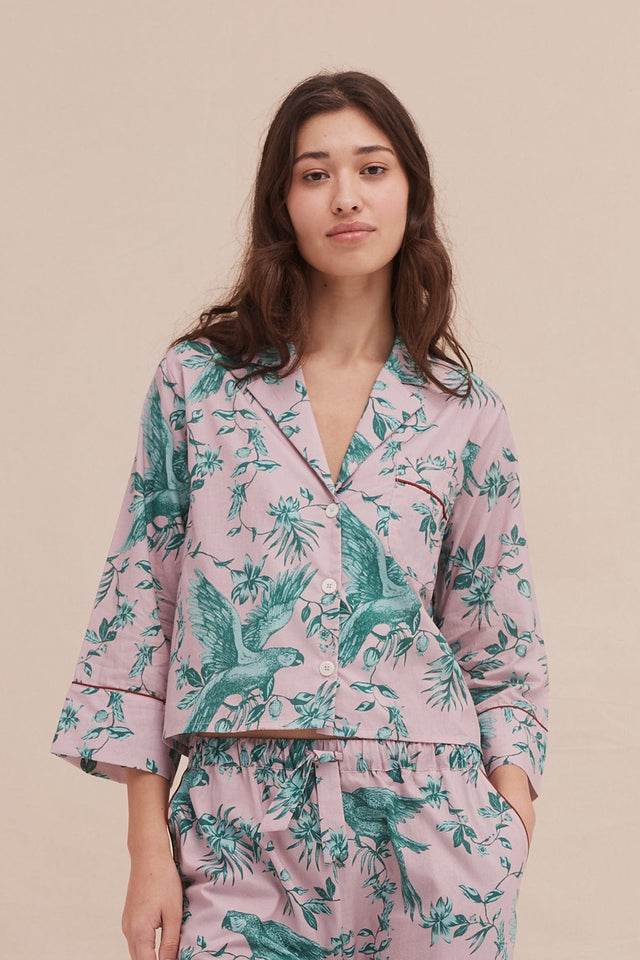 Boxy Shirt The Bromley Parrot Print Pink/Blue