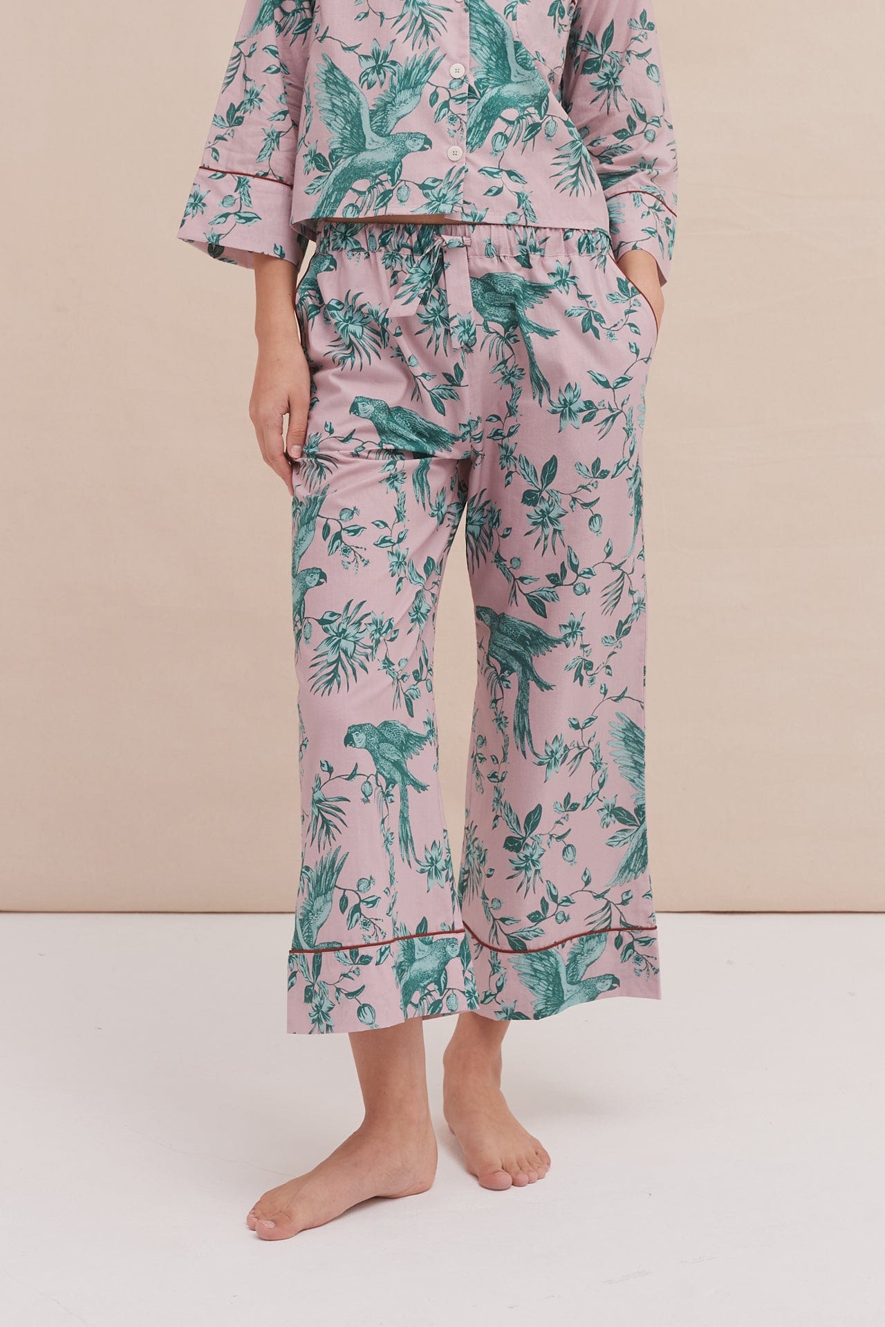 Wide Leg Pyjama Trousers The Bromley Parrot Print Pink/Blue