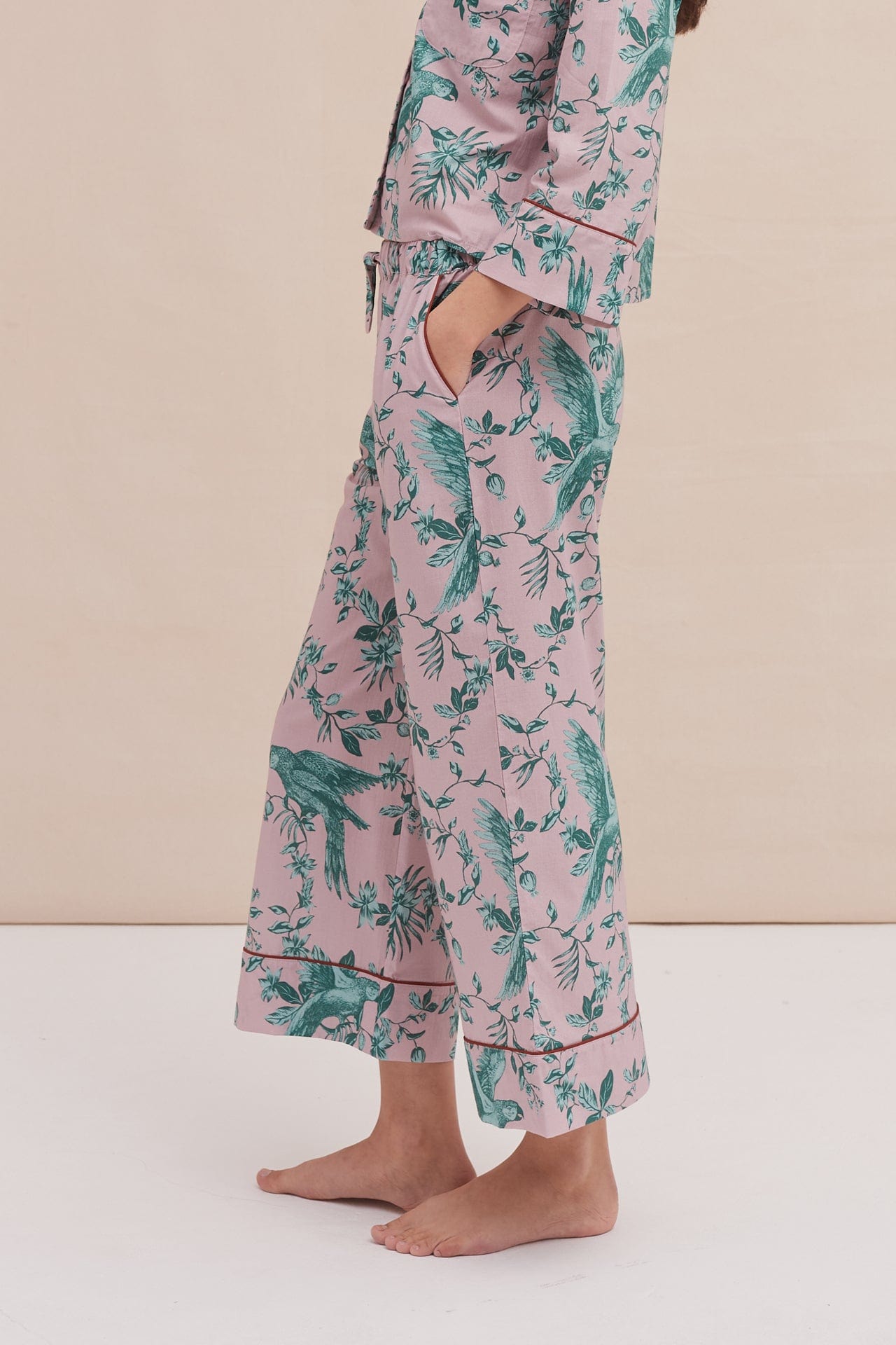 Wide Leg Pyjama Trousers The Bromley Parrot Print Pink/Blue