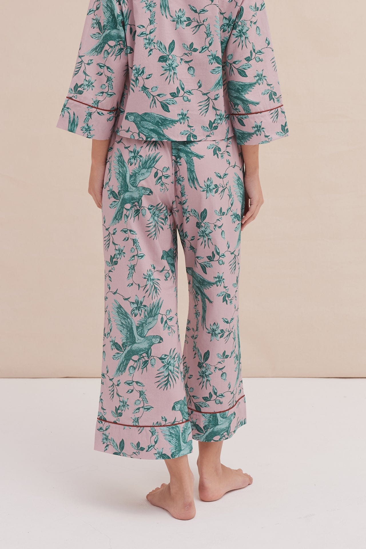 Wide Leg Pyjama Trousers The Bromley Parrot Print Pink/Blue