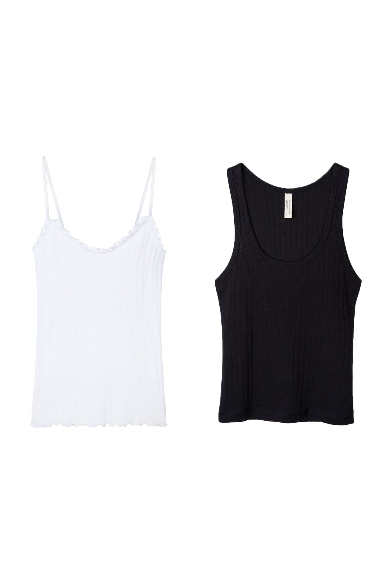 Pointelle Multi Tank Top Set of Two White/Black