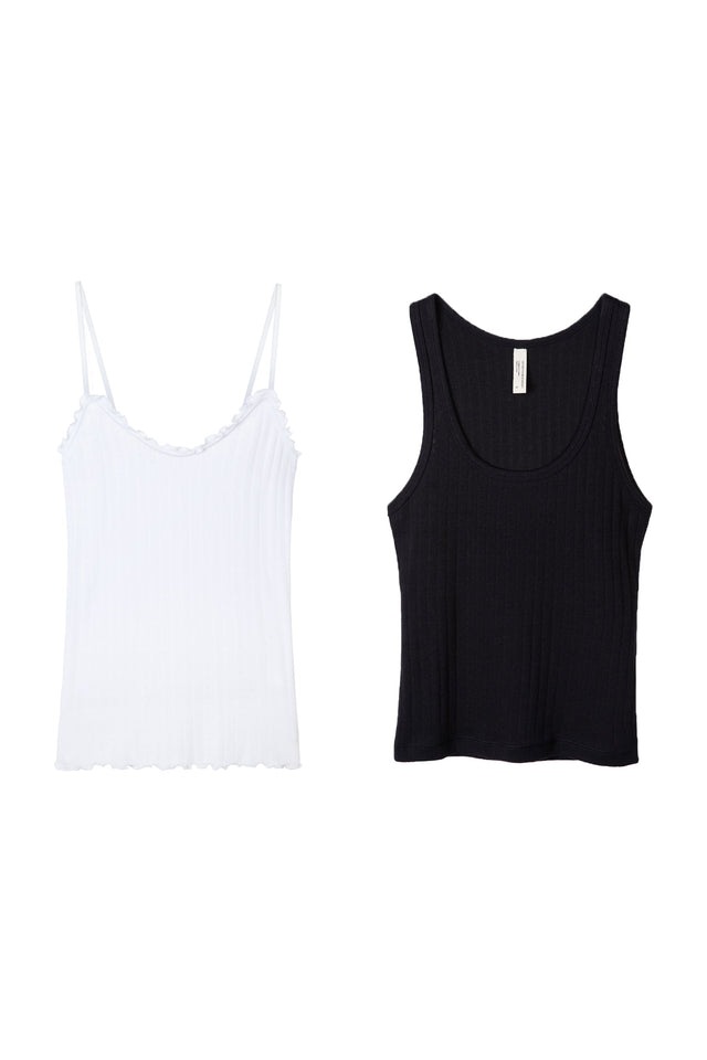Pointelle Multi Tank Top Set of Two White/Black